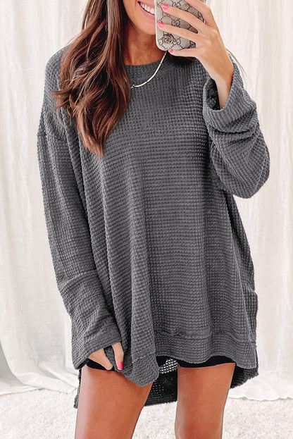 Waffle Oversized Long Sleeve Top