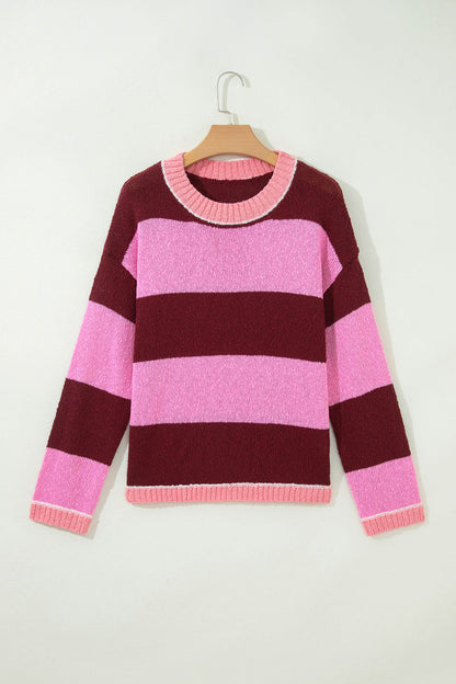 Stripe Drop Shoulder Long Sleeve Knit Pullover Sweater