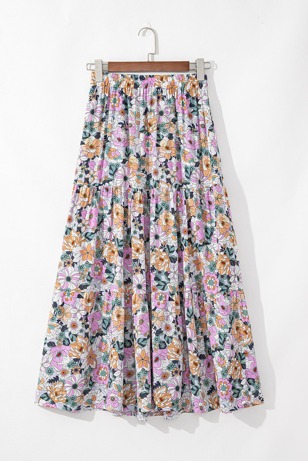 Boho Floral Tiered Side Slit Maxi Skirt