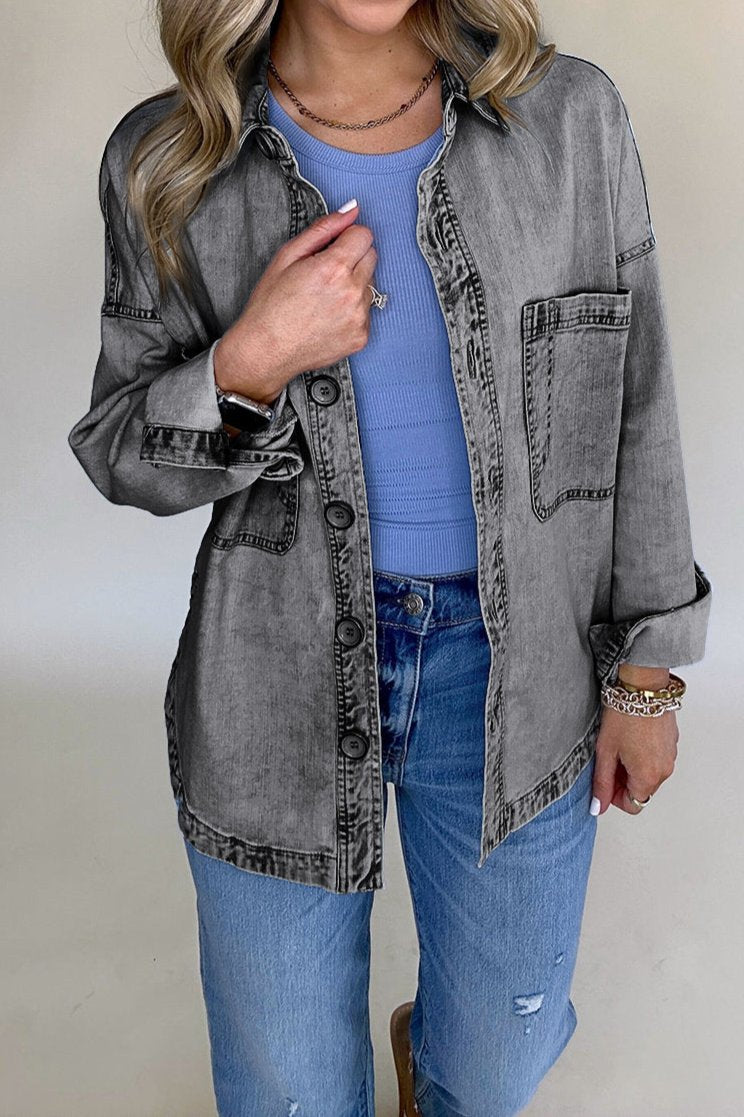 Denim Mineral Wash Pocketed Jacket