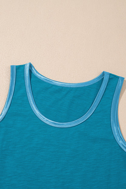 Metallic Contrast Trim Scoop Neck Tank Top