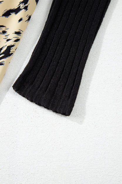 Leopard Patchwork Ribbed Knit Belted Dress