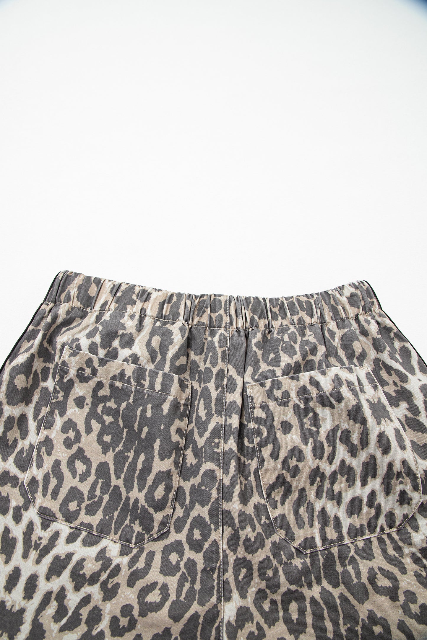 Leopard Stripe Detail Drawstring Denim Shorts