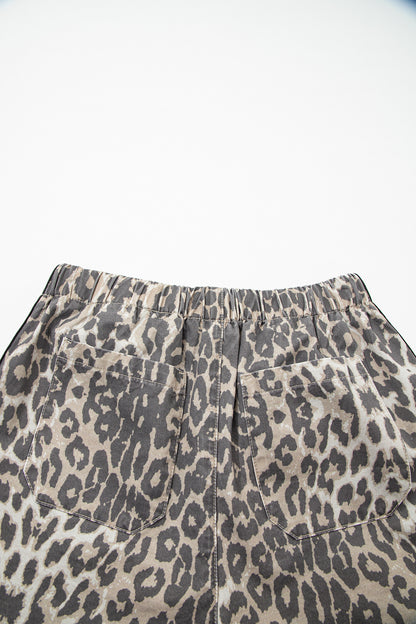 Leopard Stripe Detail Drawstring Denim Shorts