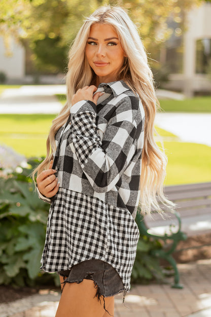 Plaid Patchwork Drawstring Hooded Shacket