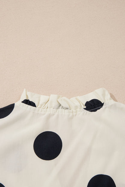 Polka Dot V-Neck Ruffle Short Sleeve Blouse
