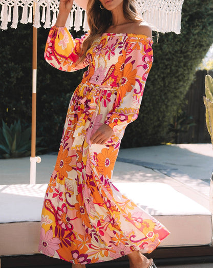 Retro Floral Smocked Maxi Dress