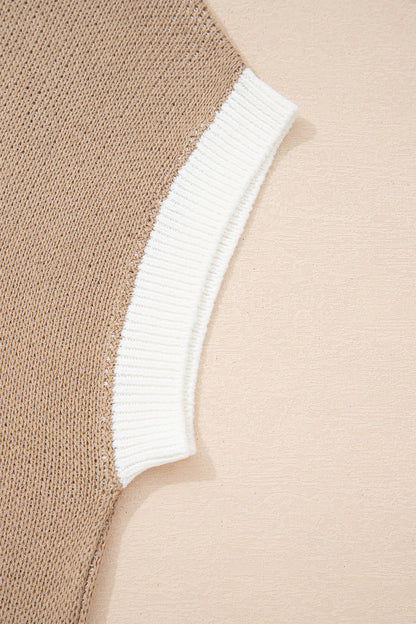 Western Horseshoe Contrast Trim Short Sleeve Sweater