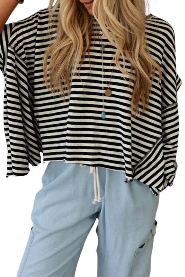 Stripe Batwing Sleeve Crewneck Top