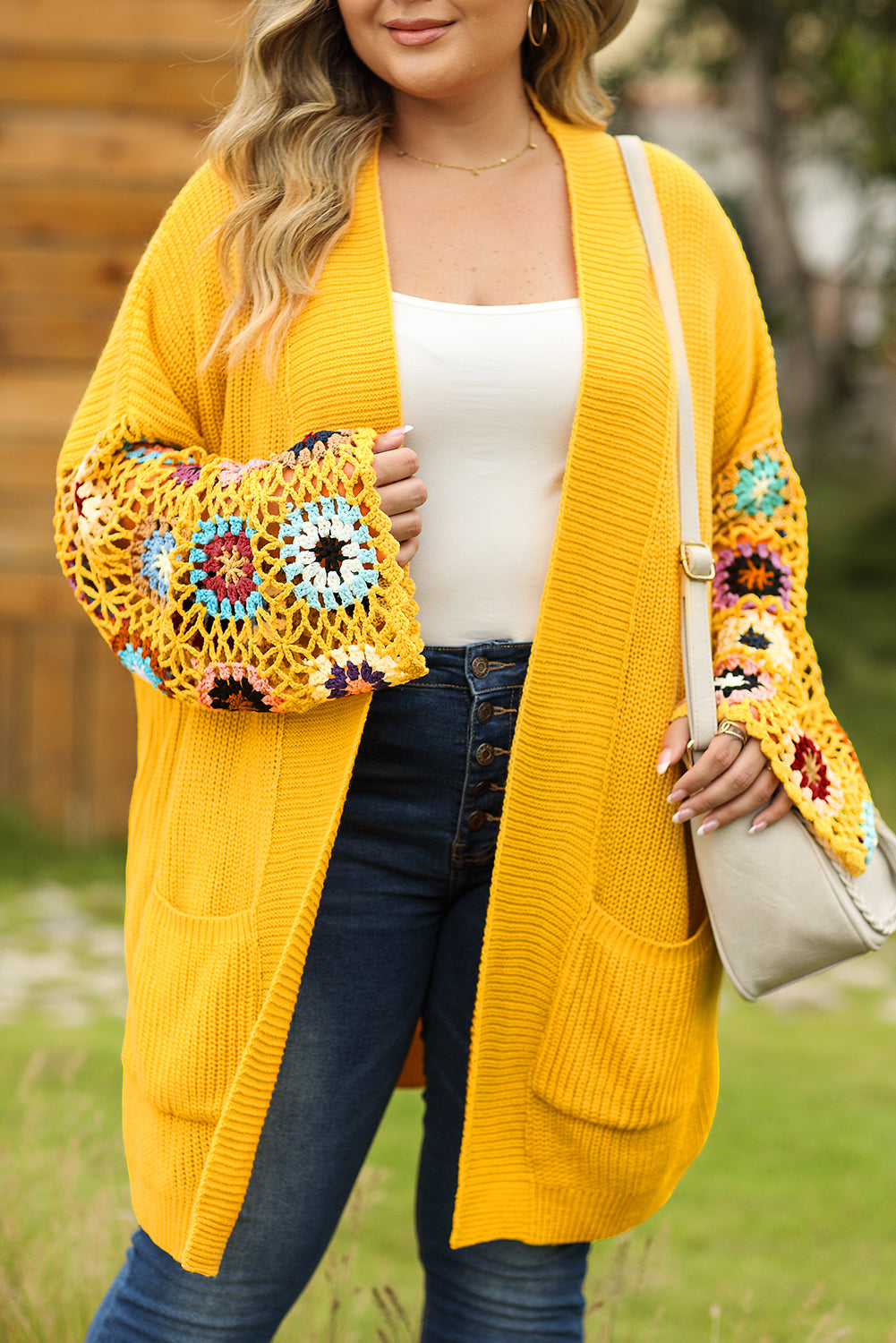 Floral Crochet Sleeve Cardigan Plus Size