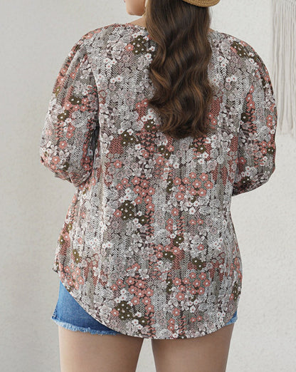 Floral Long Sleeve Drawstring Blouse