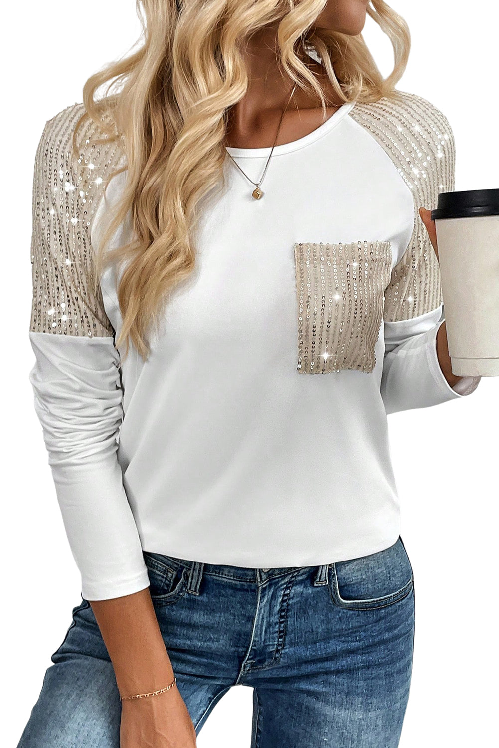 Sequin Patchwork Raglan Sleeve Top