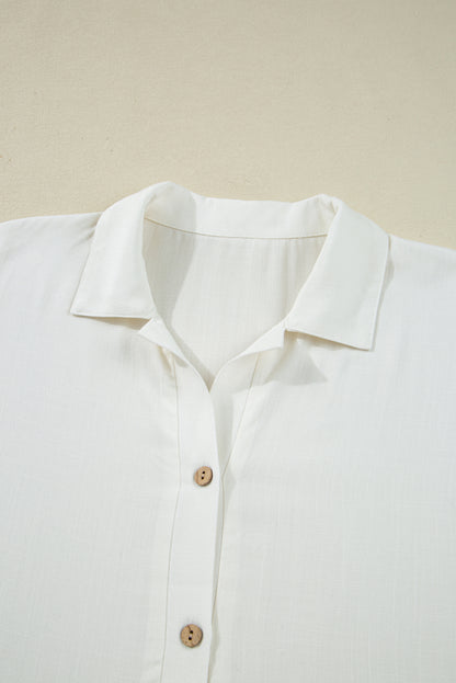 Solid Collared Drop Shoulder Puff Long Sleeve Shirt