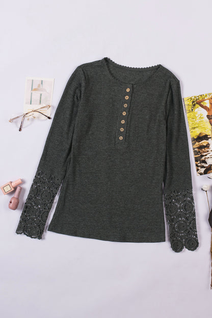 Crochet Lace Sleeve Henley Top