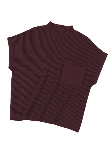 Ribbed Short Sleeve Pocketed Sweater