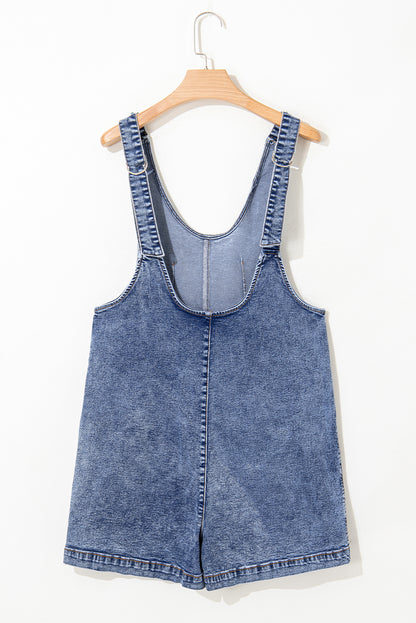 Denim Sleeveless Scoop Neck Patch Pocket Romper