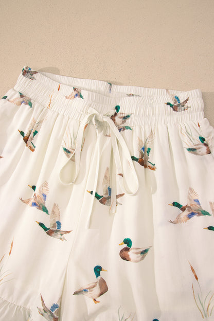 Mallard Ruffle Buttoned Shirt & Shorts Pajama Set