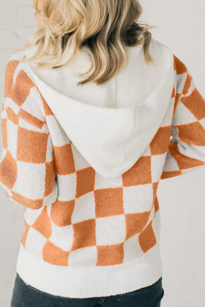 Checker Colorblock Hooded Sweater