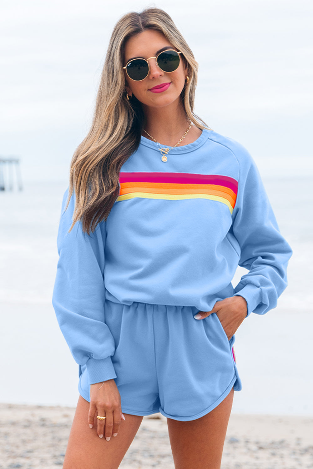 Colorblock Stripe Pullover and Shorts Set