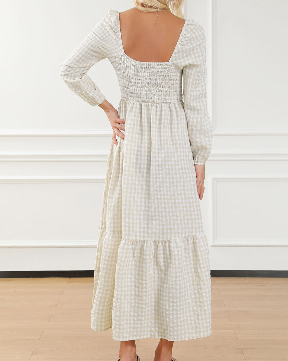 Plaid Gingham Smocked Maxi Dress