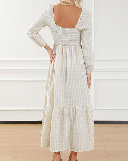 Plaid Gingham Smocked Maxi Dress