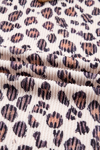 Plus Size Leopard Colorblock Ribbed V-Neck Pullover