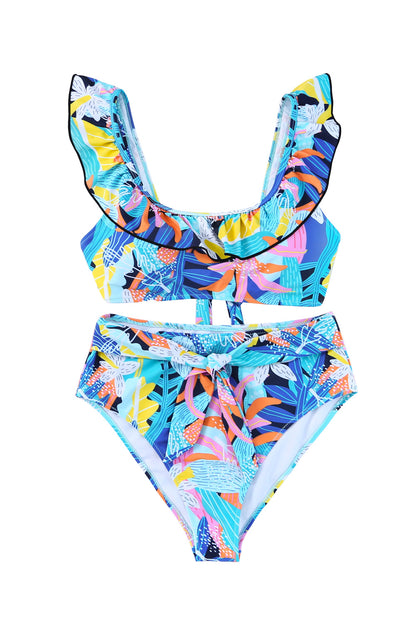 Tropical Ruffle High Waist Swimsuit