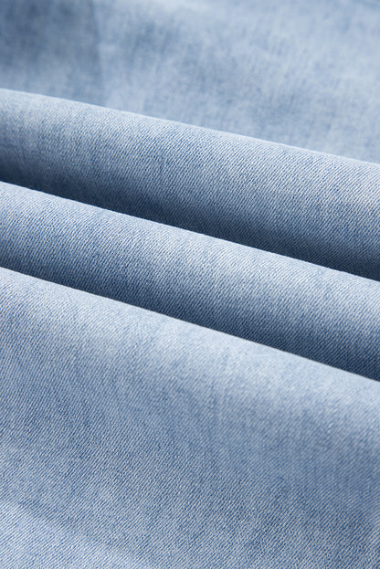 Denim Raw Hem Drawstring Wide Leg Pants