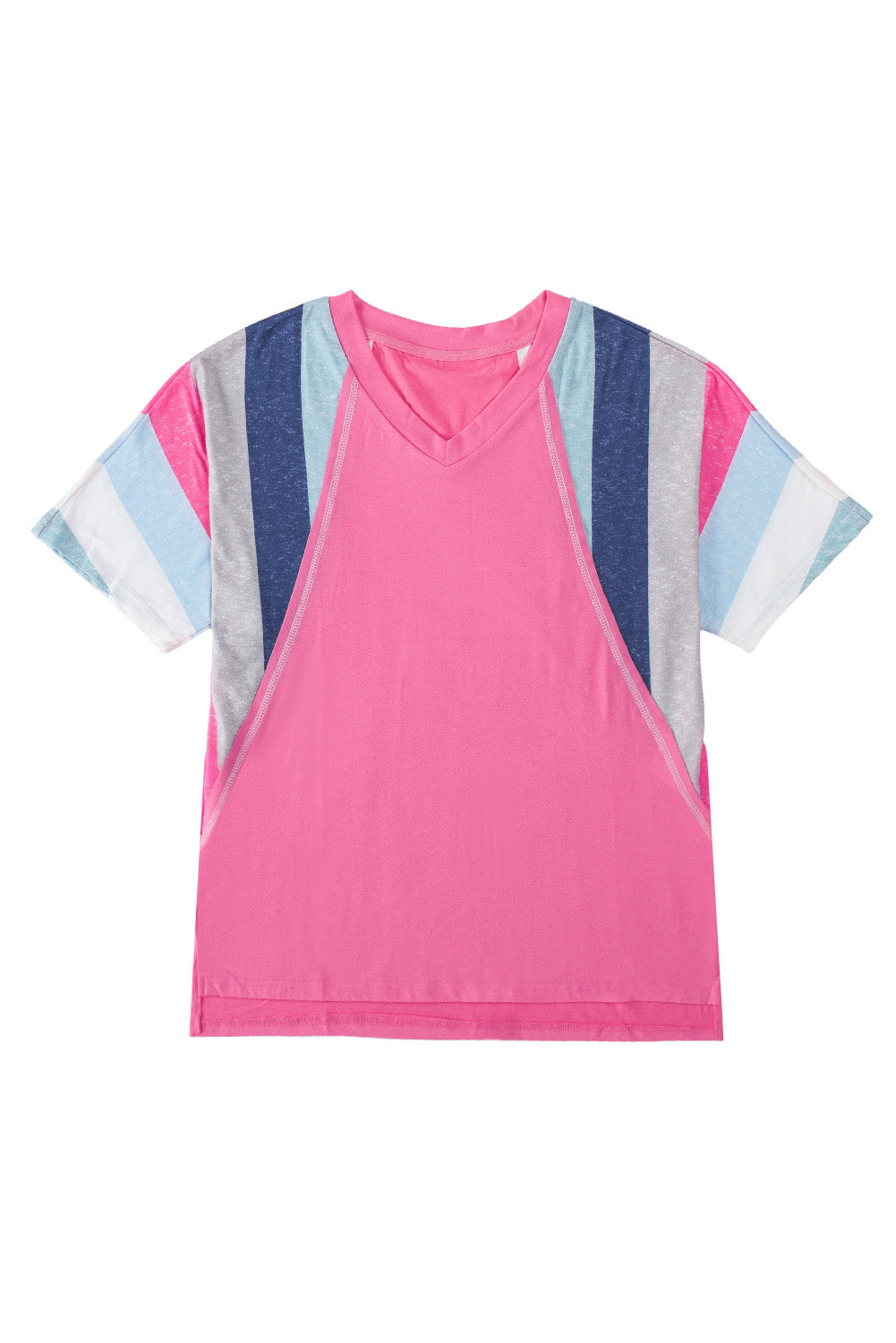 Stripe Colorblock V-Neck T-Shirt