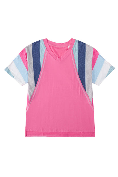 Stripe Colorblock V-Neck T-Shirt