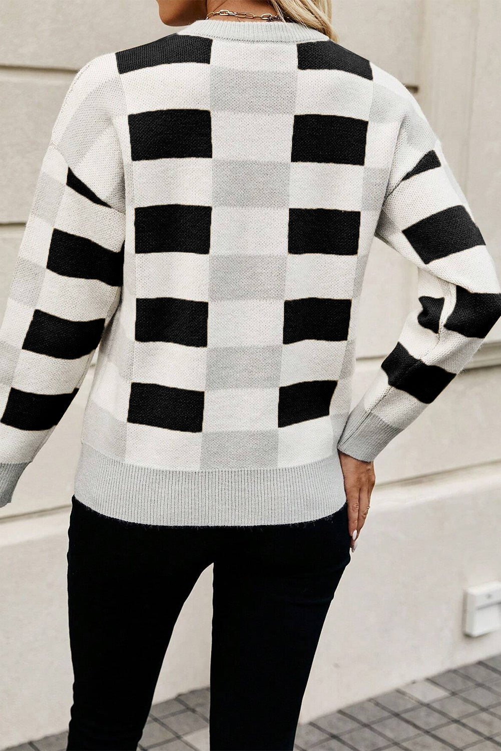 Checker Ribbed Trim Sweater