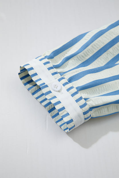 Stripe Collared V-Neck 3/4 Sleeve Blouse