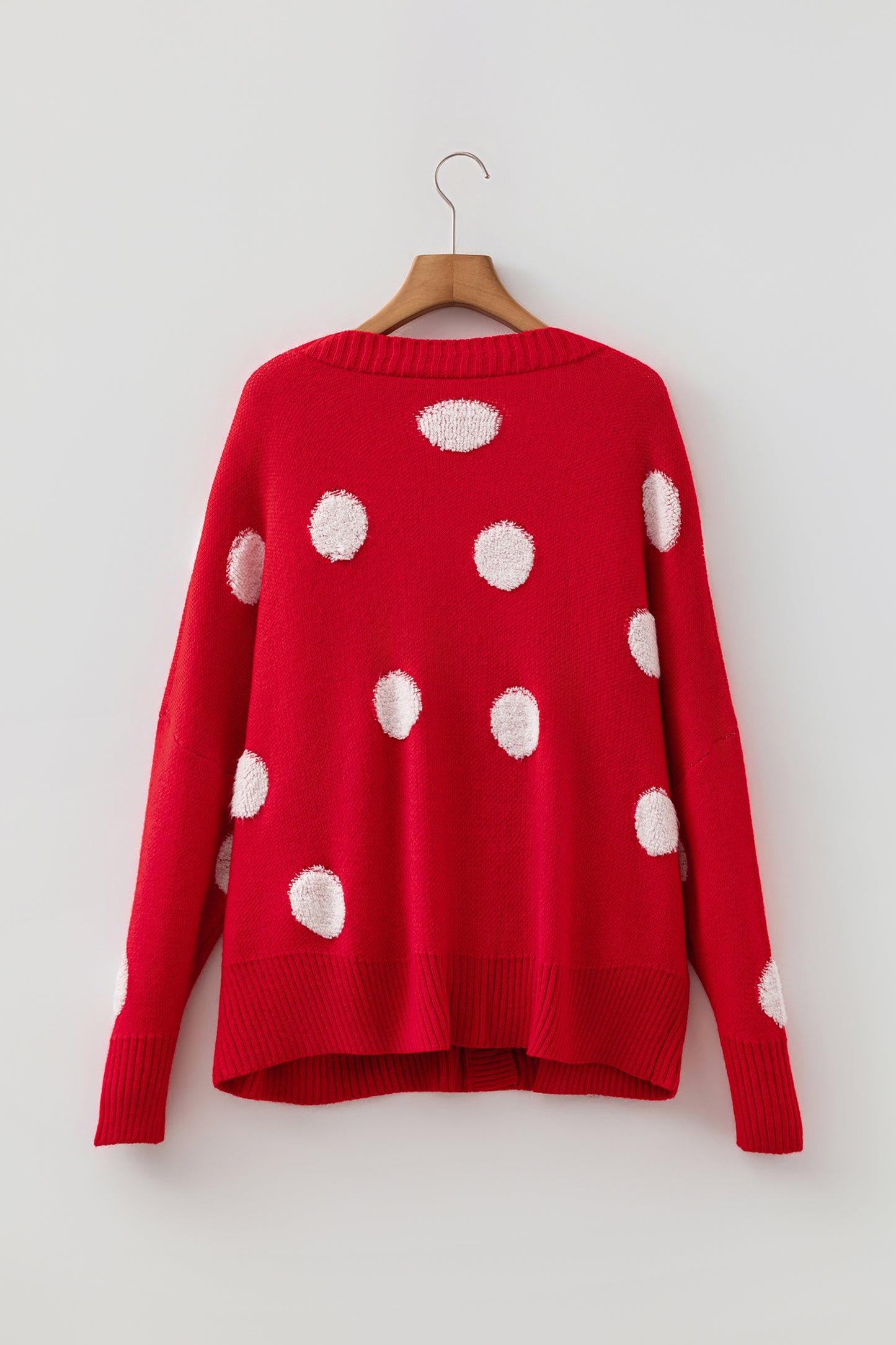 Polka Dot Button Front Oversized V-Neck Cardigan
