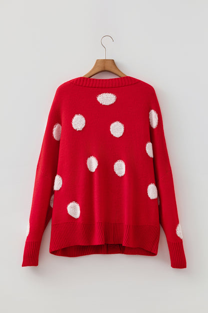 Polka Dot Button Front Oversized V-Neck Cardigan