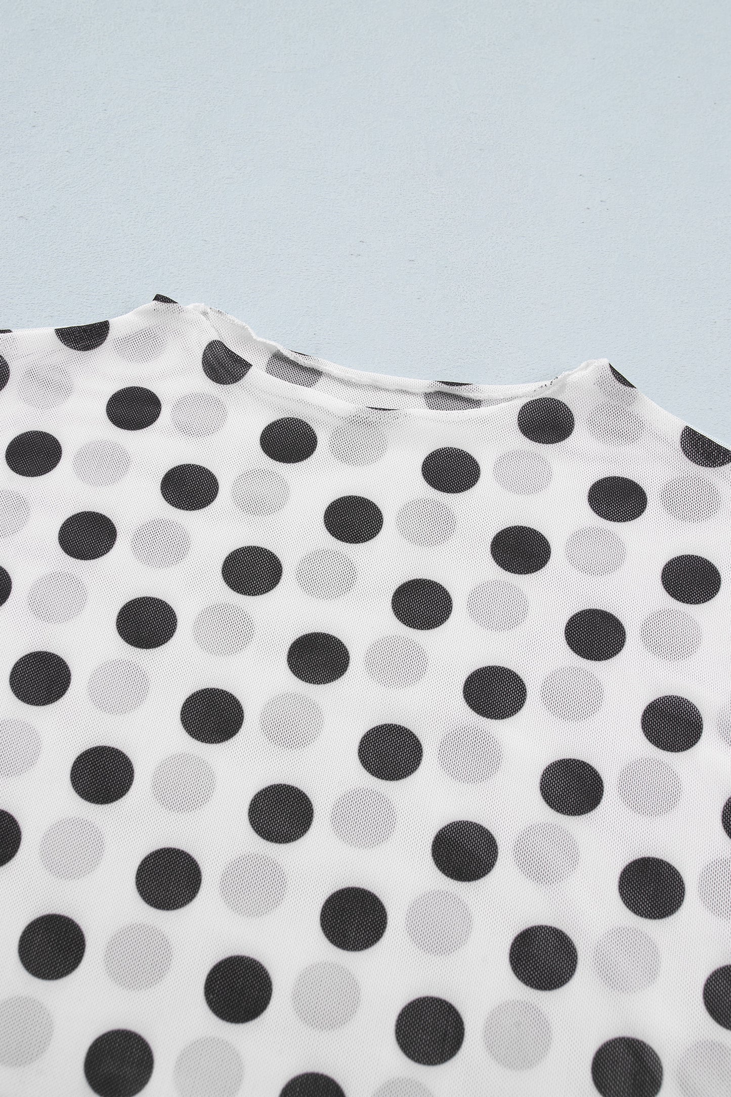 Polka Dot Mesh Long Sleeve Stand Neck Top