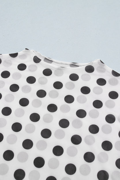 Polka Dot Mesh Long Sleeve Stand Neck Top