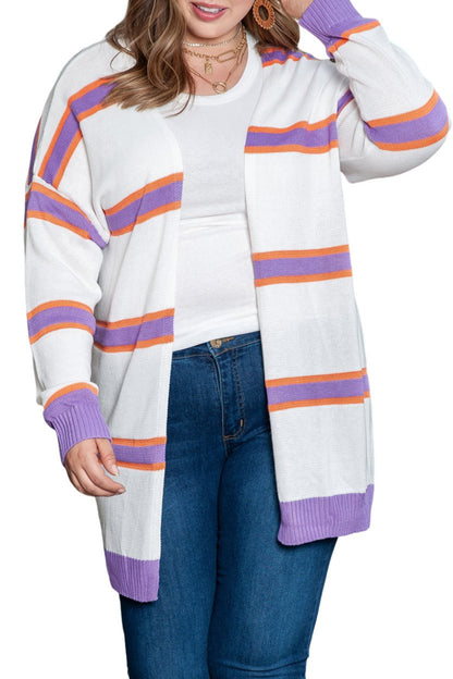 Plus Size Stripe Drop Shoulder Sweater Cardigan