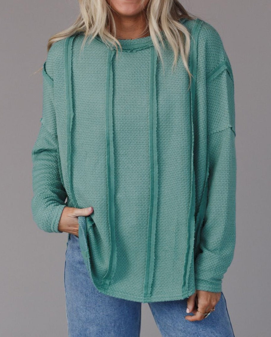 Reverse Seam Textured Knit Top