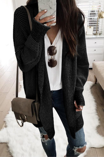 Plaid Knit Open Front Cardigan