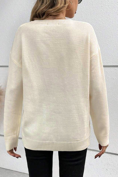 Boo Ribbed Trim Drop Shoulder Sweater