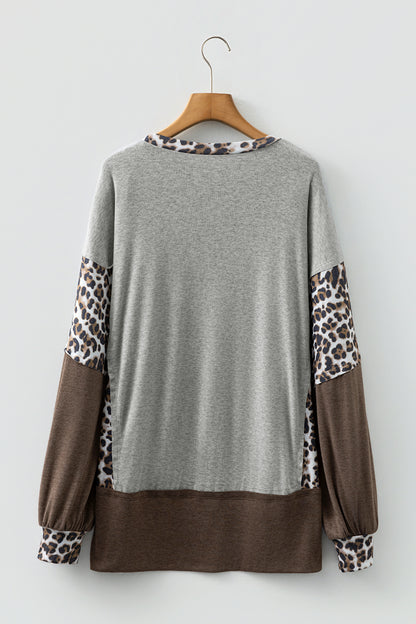 Leopard Patchwork Dolman Sleeve Sweatshirt