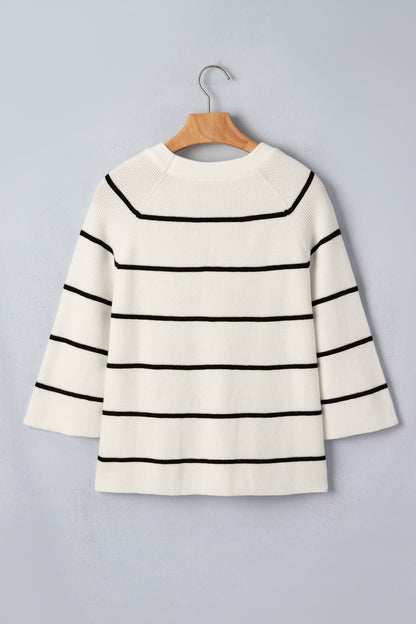Stripe Ribbed Knit 3/4 Sleeve Sweater Tee