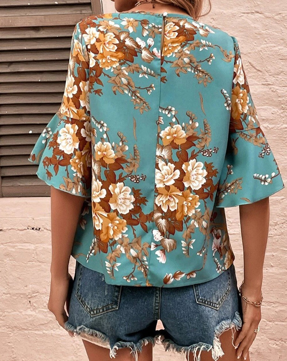 Floral Flare Sleeve Blouse