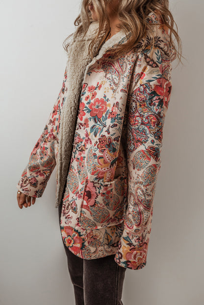 Floral Sherpa Lined Hooded Jacket