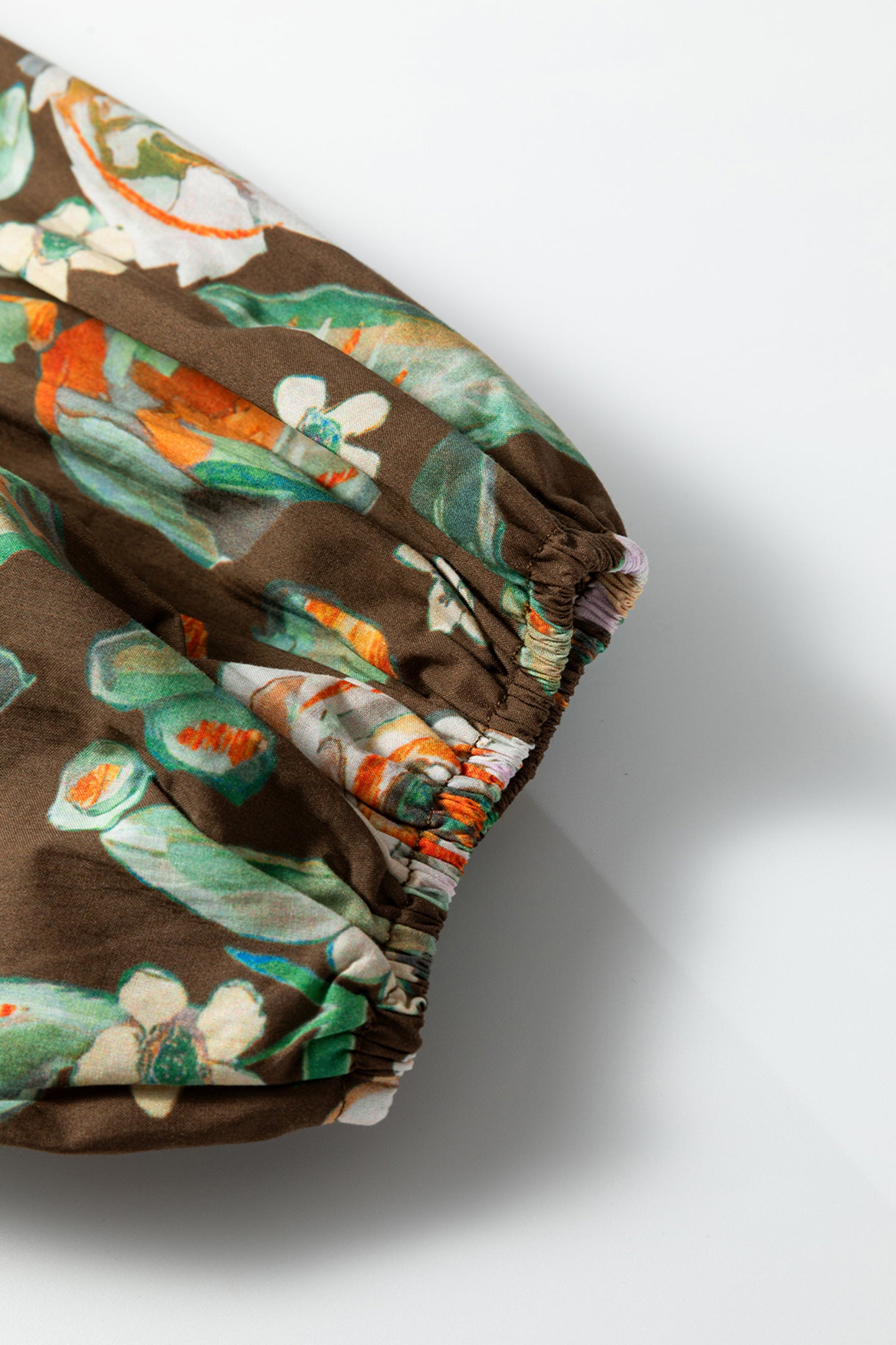 Floral Contrast Trim V-Neck Long Sleeve Pocketed Dress