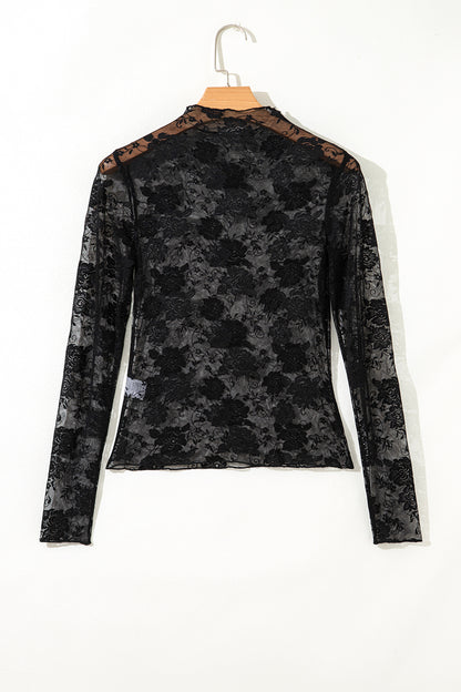 Plus Size Floral Mesh Long Sleeve Top