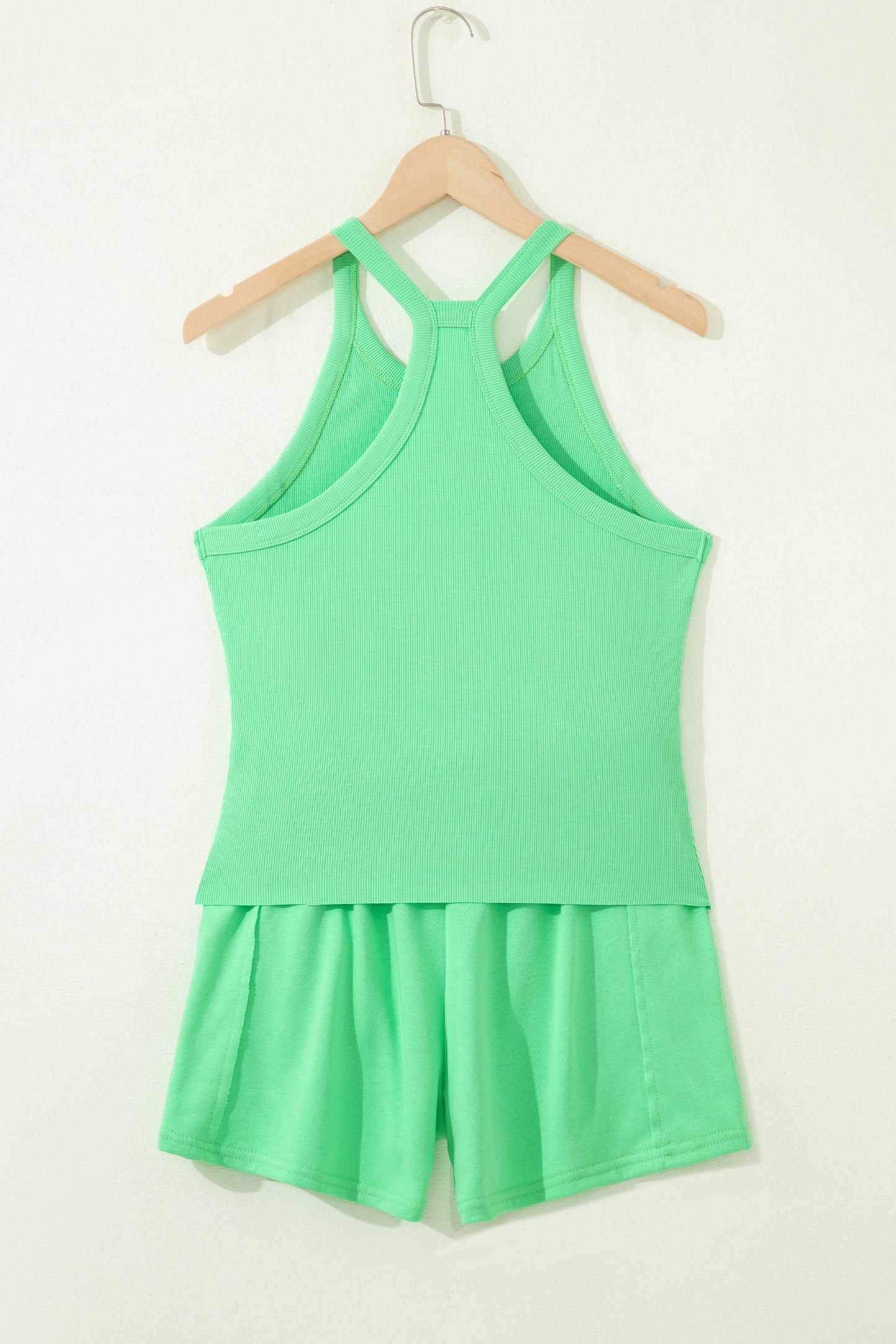 Solid Ribbed Tank Top & Shorts Set