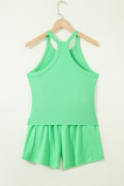 Solid Ribbed Tank Top & Shorts Set