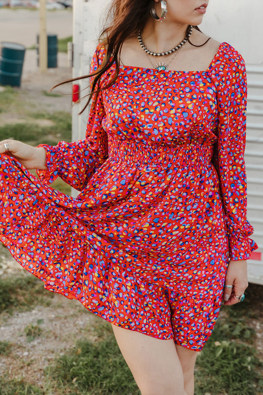 Floral Ruffle Square Neck Dress