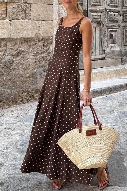 Polka Dot Square Neck Vacation Maxi Dress